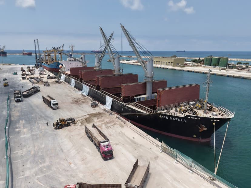 In preparation for their export to Romania... Loading operations of two phosphate ships have started at the port of Tartous.